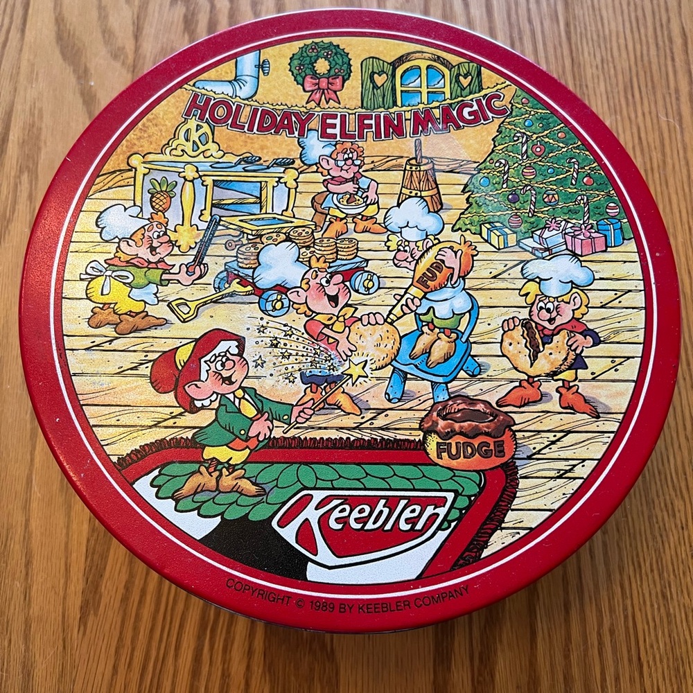 Vintage Keebler Christmas Metal Cookie Tin